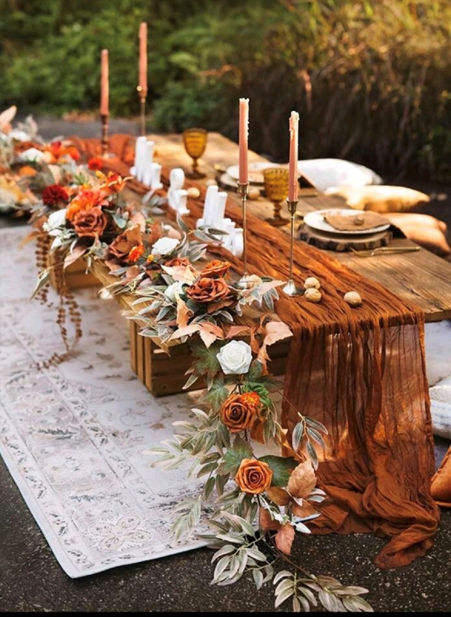 Rust cheesecloth table runner
